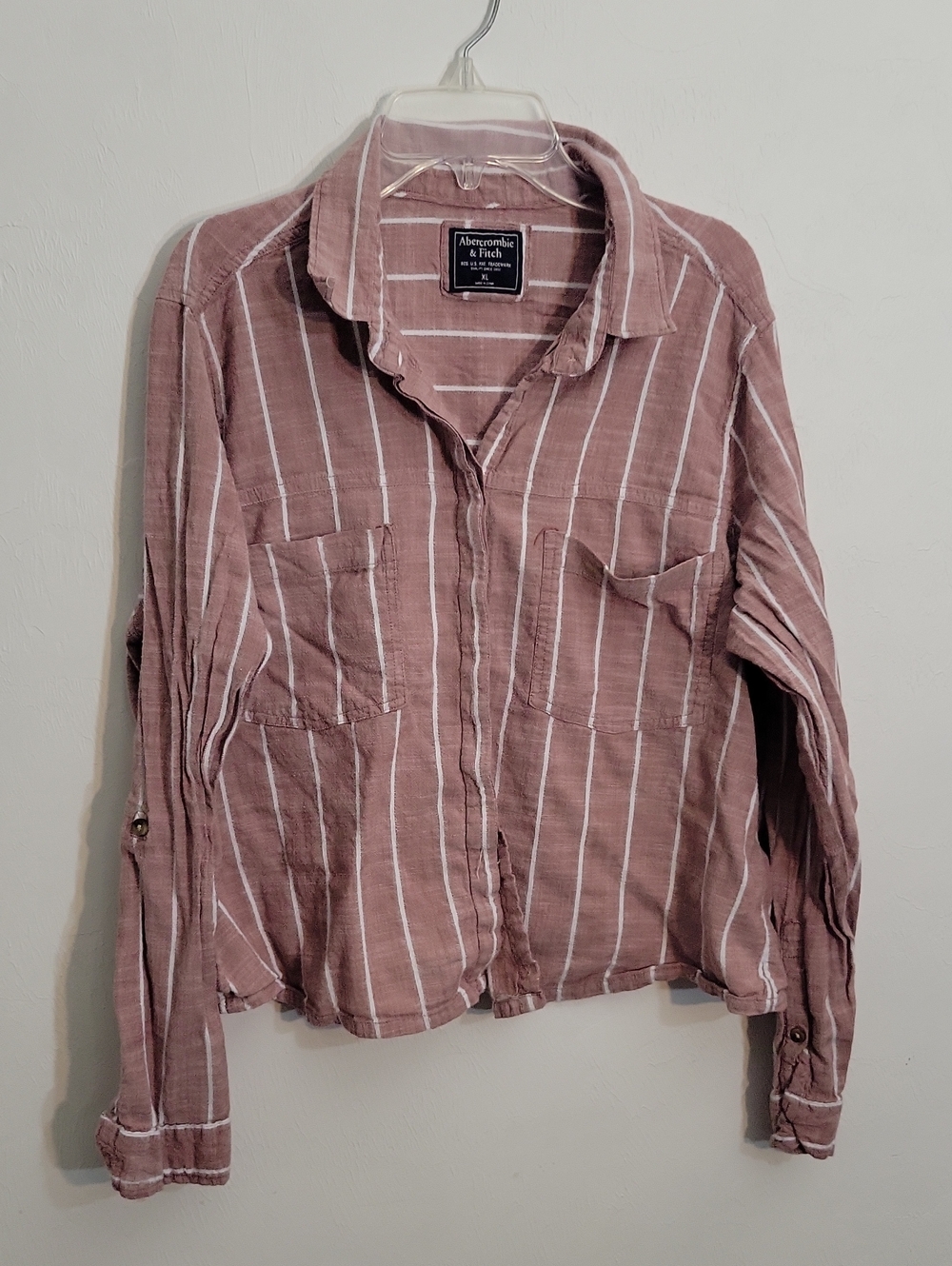 Abercrombie & Fitch Mauve and White Striped Button-Down Shirt